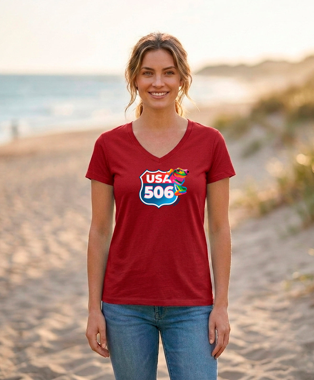 USA 506 Women's V-Neck – Red
