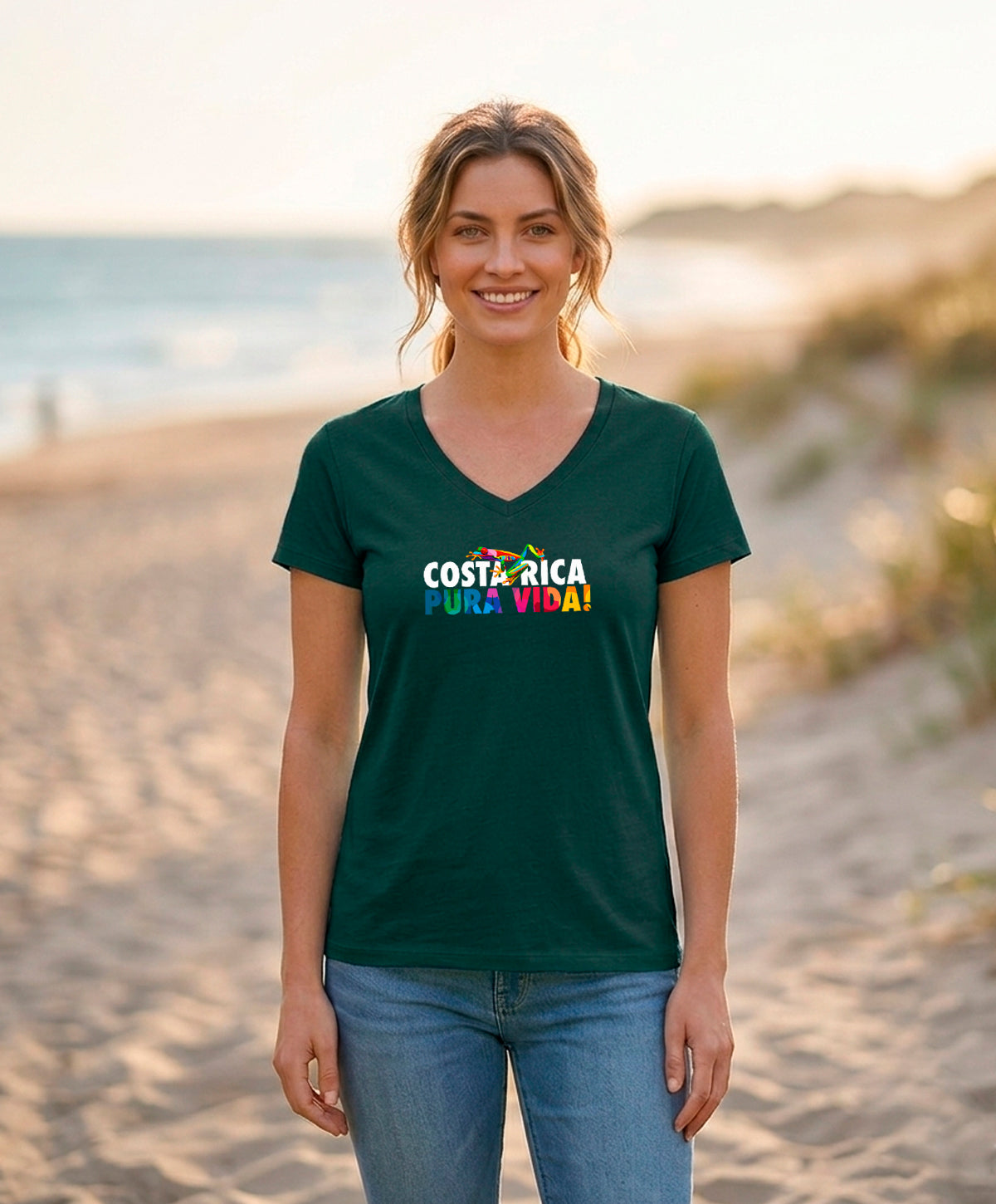 Costa Rica Pura Vida Women's V-Neck – Dark Green