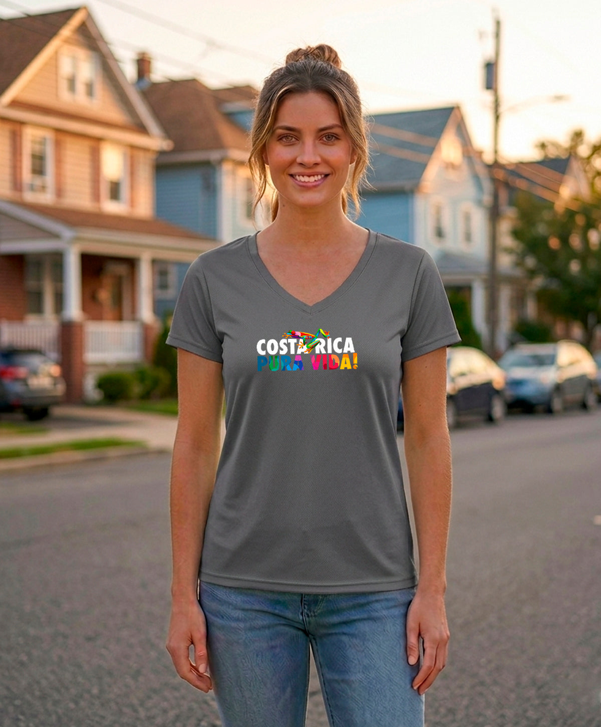 Costa Rica Pura Vida Women's V-Neck – Medium Grey
