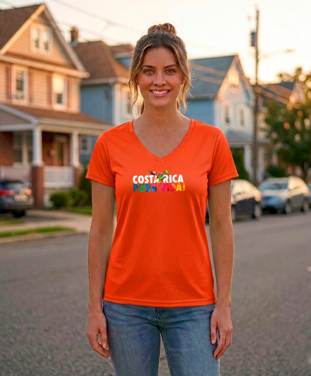 Costa Rica Pura Vida Women's V-Neck – Orange