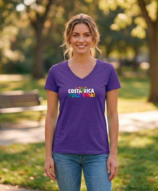 Costa Rica Pura Vida Women's V-Neck – Purple