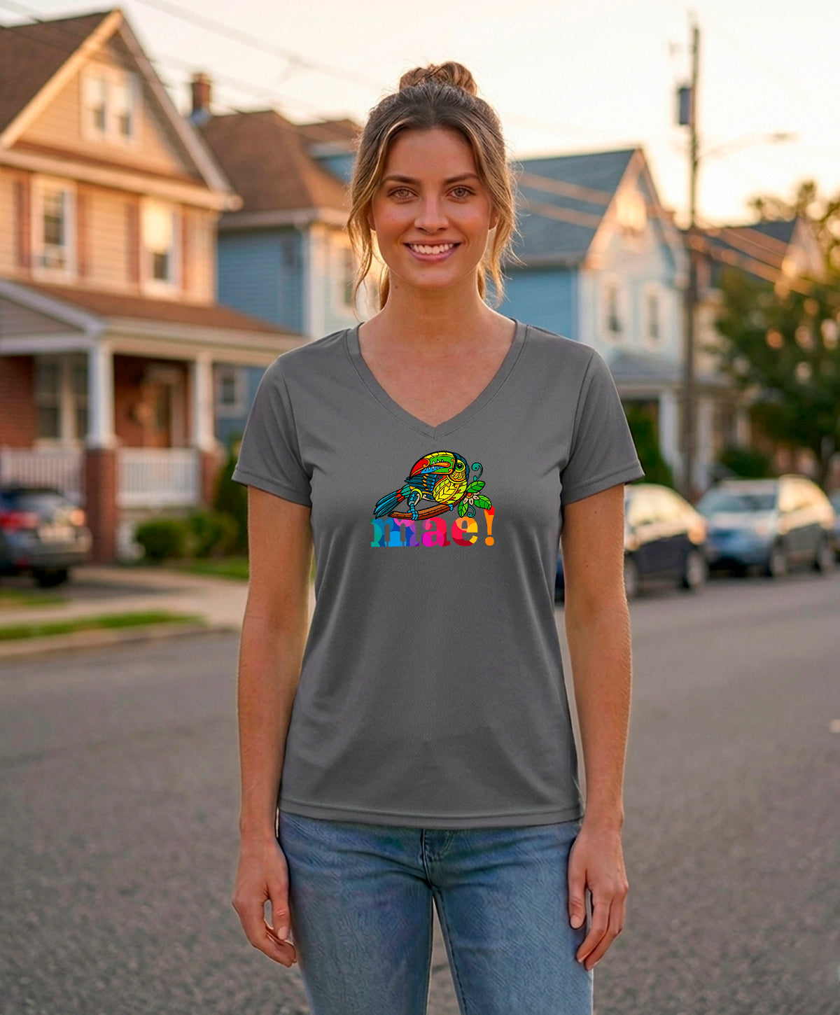 Mae Women's V-Neck – Medium Grey