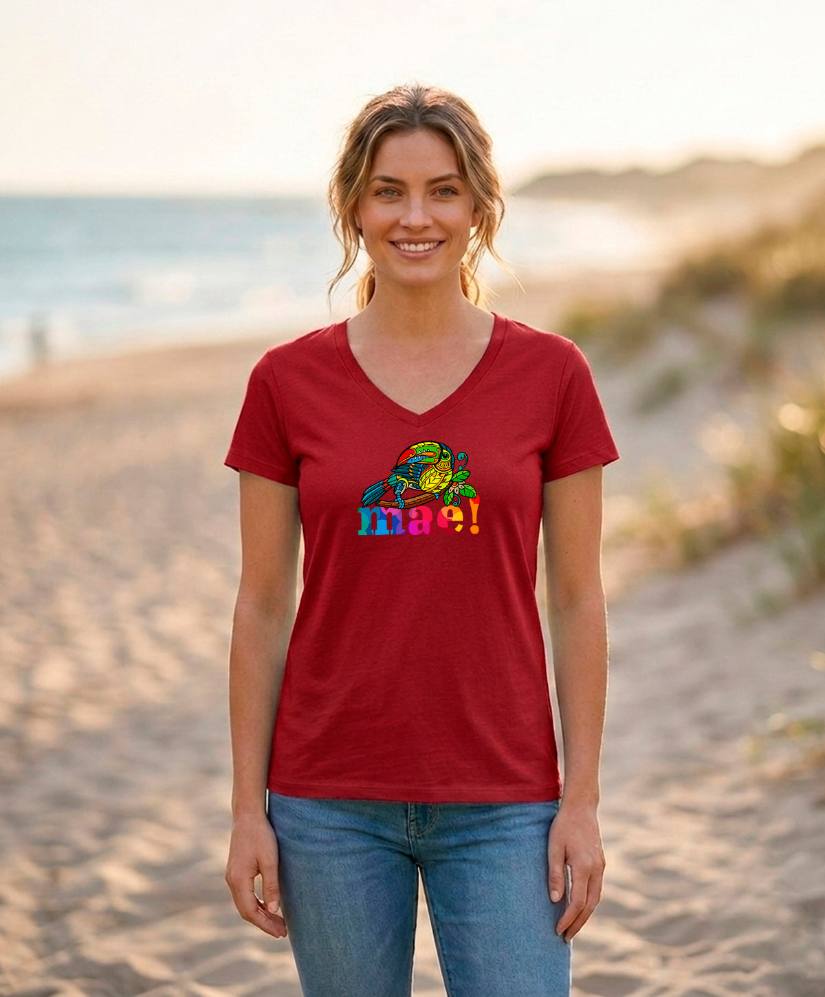Mae Women's V-Neck – Red