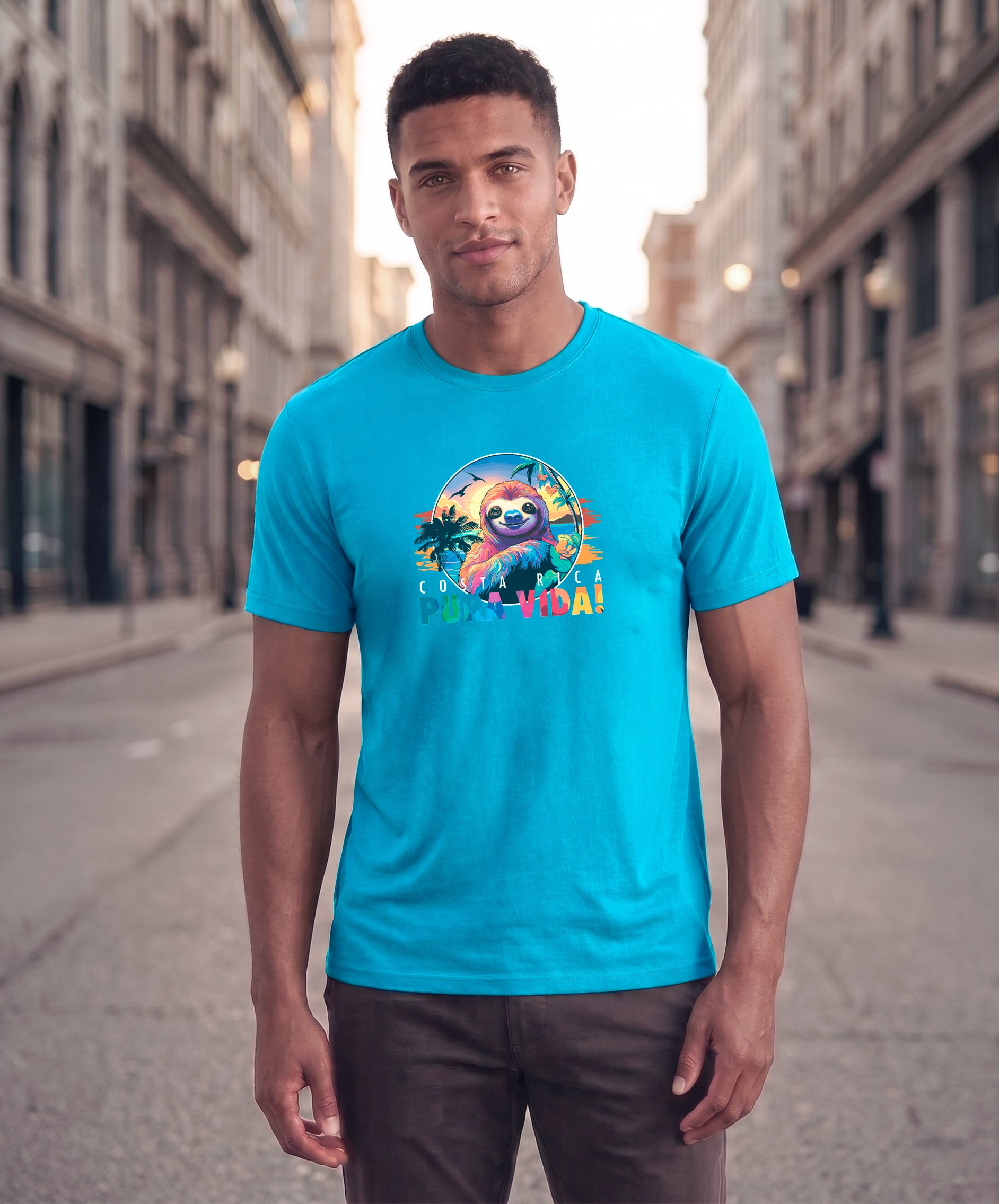 Perezoso Pura Vida Men's Tee – Aquatic Blue