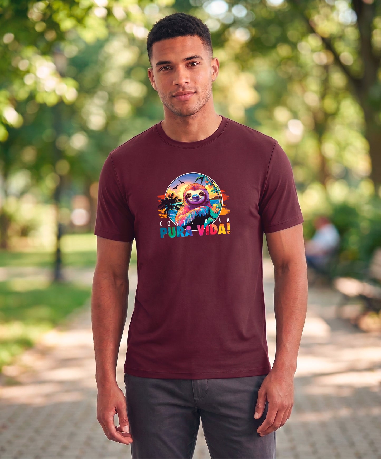 Perezoso Pura Vida Men's Tee – Athletic Maroon