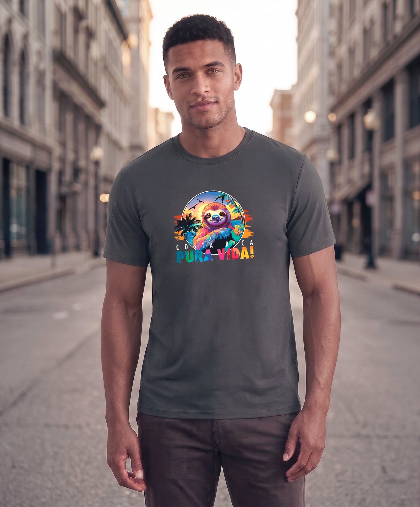 Perezoso Pura Vida Men's Tee – Charcoal