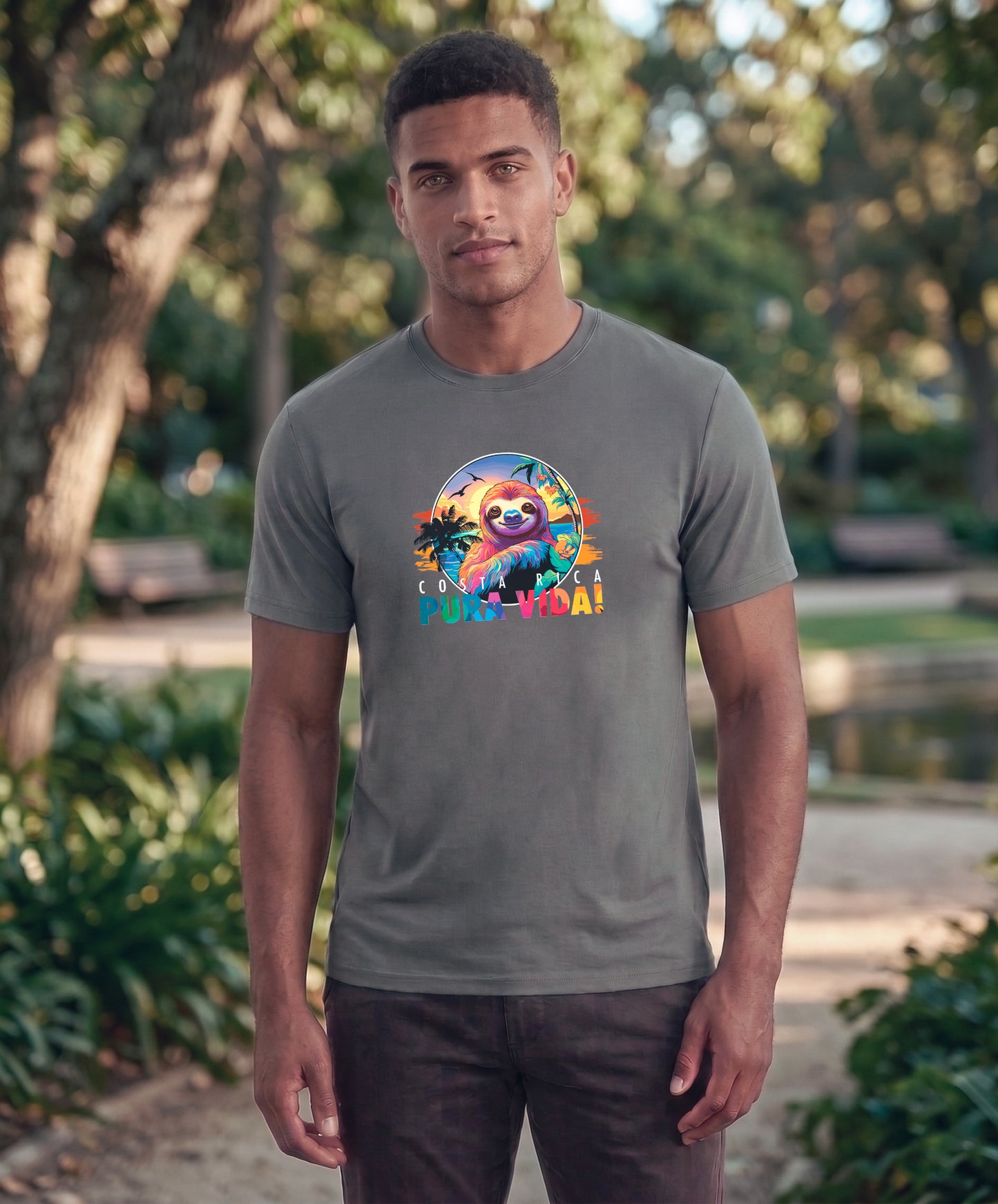 Perezoso Pura Vida Men's Tee – Medium Grey