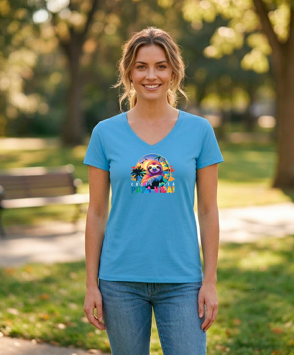 Perezoso Pura Vida Women's V-Neck – Aquatic Blue