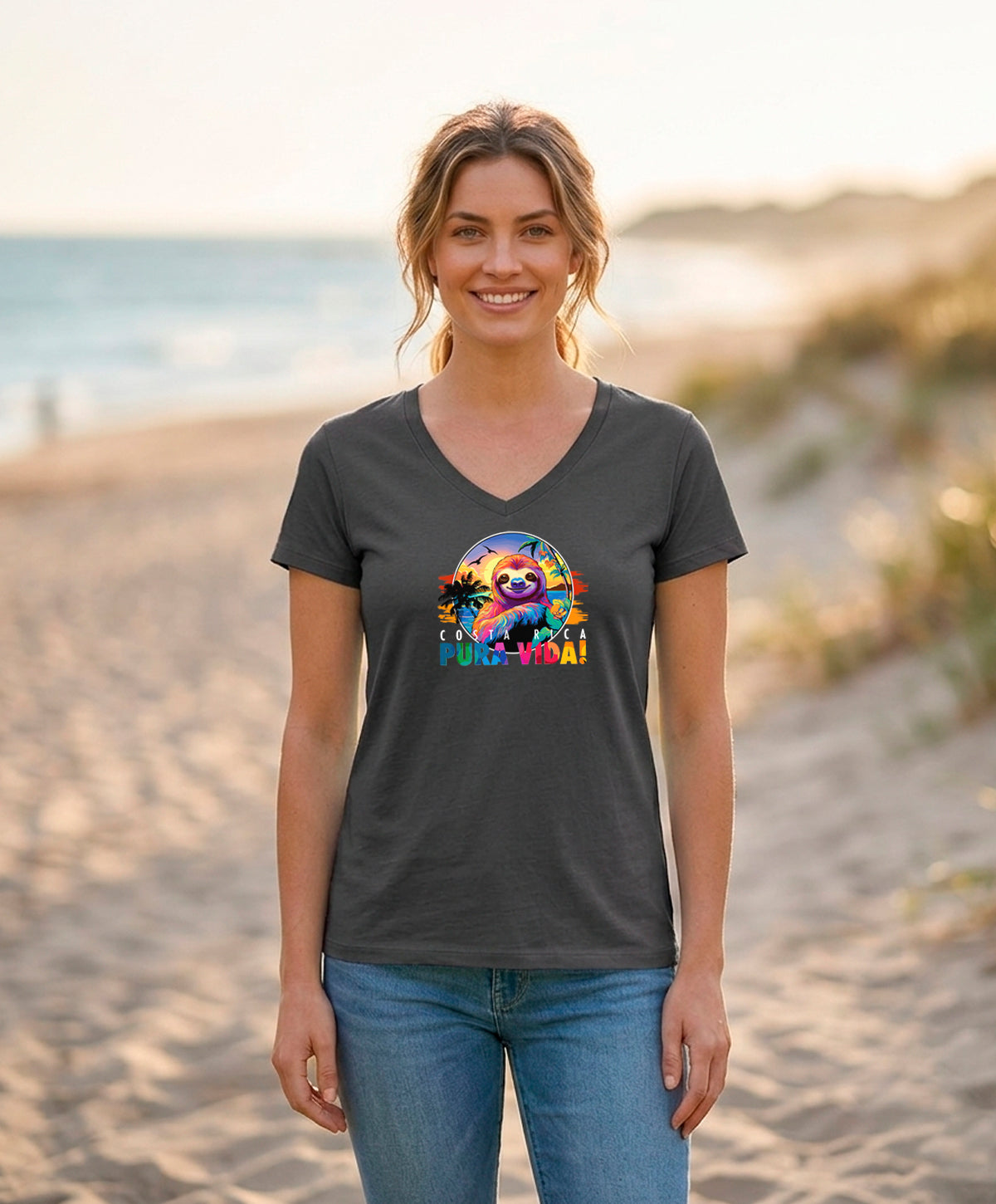 Perezoso Pura Vida Women's V-Neck – Charcoal