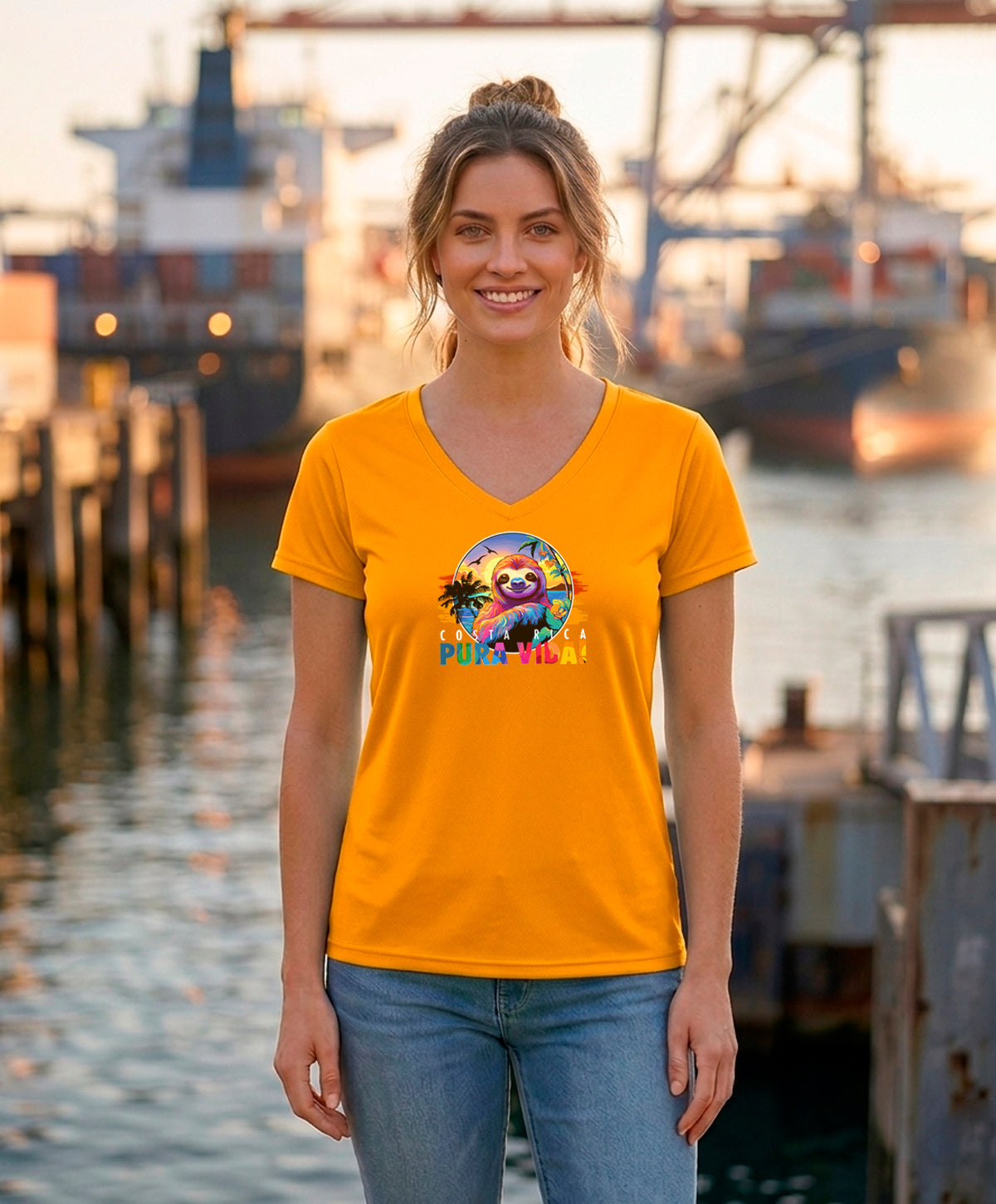 Perezoso Pura Vida Women's V-Neck – Gold