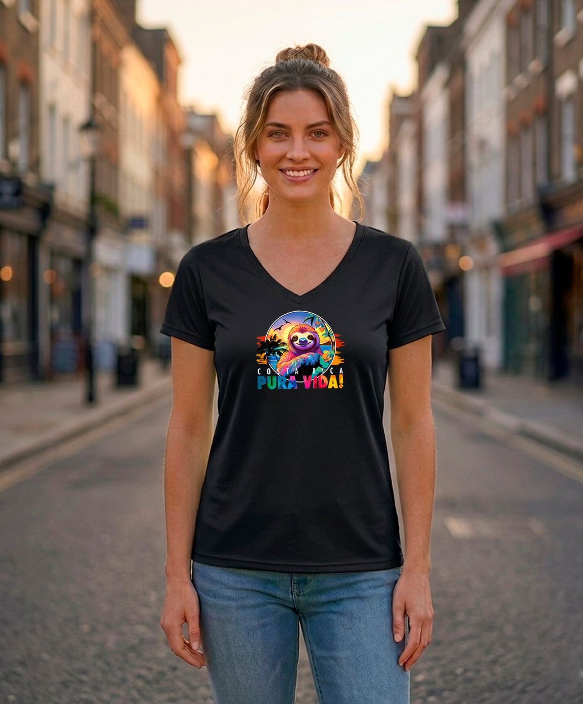 Perezoso Pura Vida Women's V-Neck – Jet Black