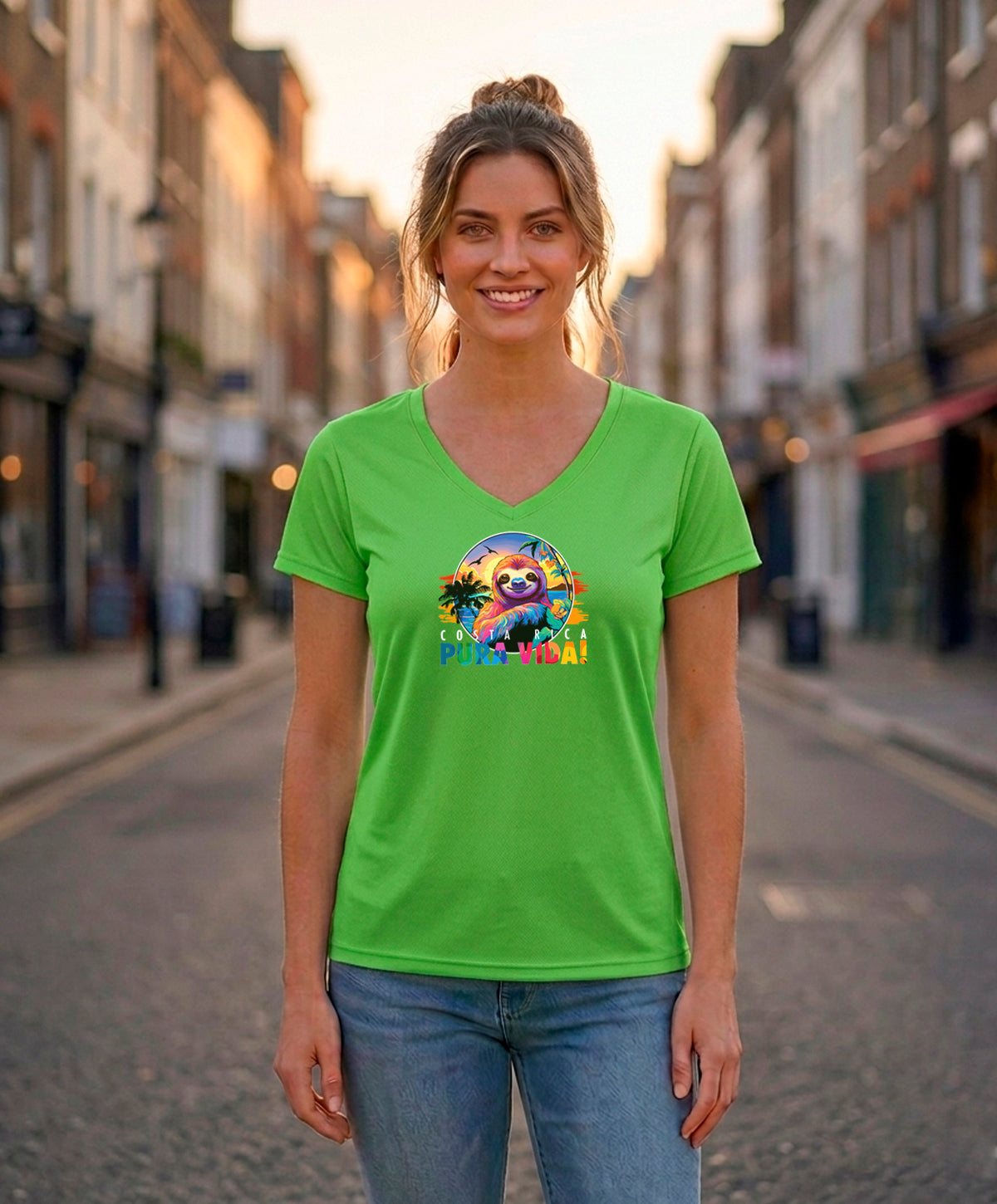 Perezoso Pura Vida Women's V-Neck – Lime