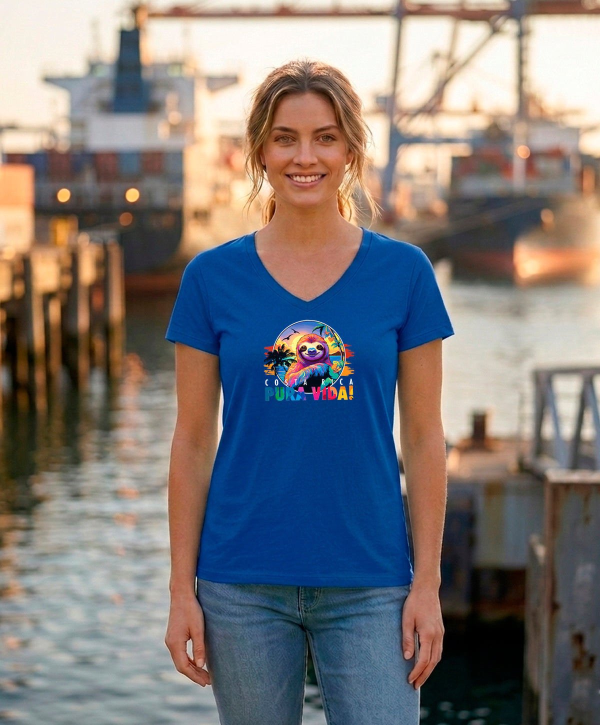 Perezoso Pura Vida Women's V-Neck – True Royal