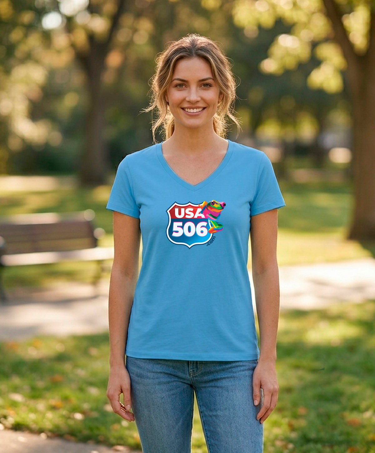 USA 506 Women's V-Neck – Aquatic Blue