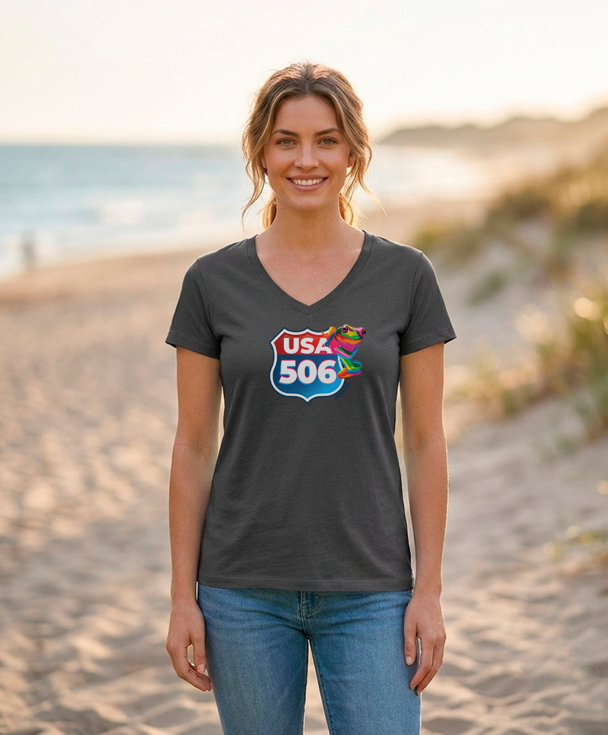 USA 506 Women's V-Neck – Charcoal