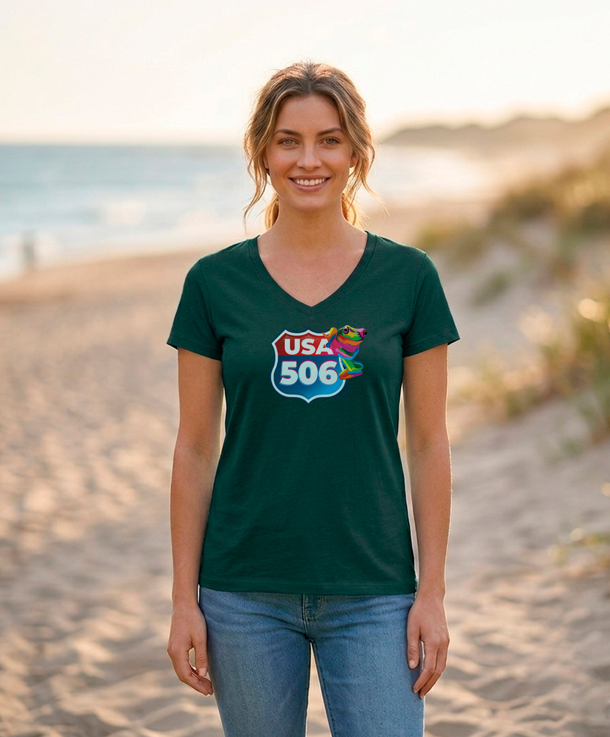 USA 506 Women's V-Neck – Dark Green