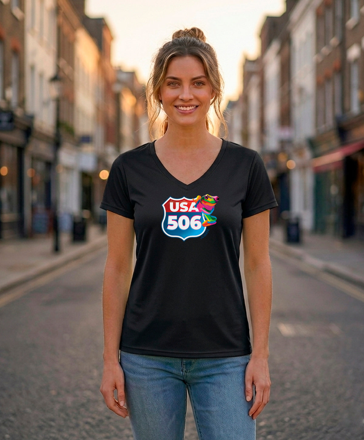USA 506 Women's V-Neck – Jet Black