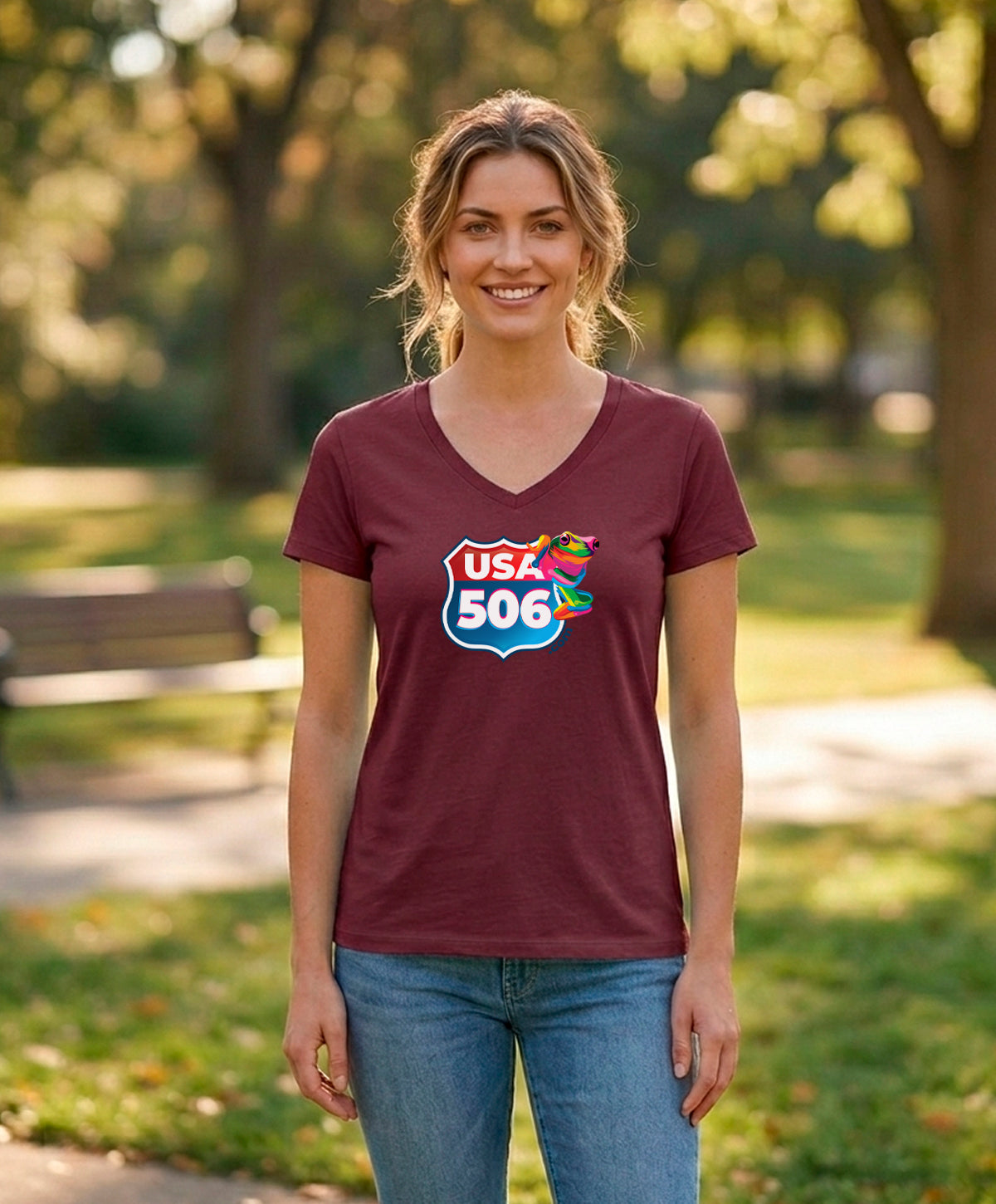 USA 506 Women's V-Neck – Athletic Maroon